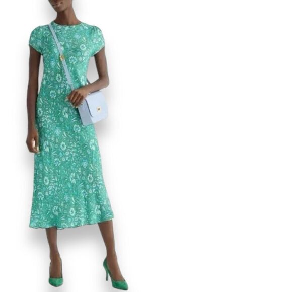J Crew Dress WMNS 0 Green Gwyneth cupro-blend slip Floral Marigold Bloom BQ357 - Picture 1 of 8